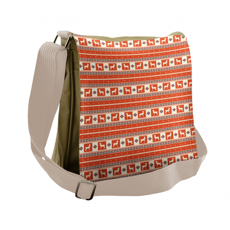 Llama and Folk Motif Pattern Messenger Bag