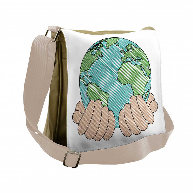 Hands Holding Globe Art Messenger Bag