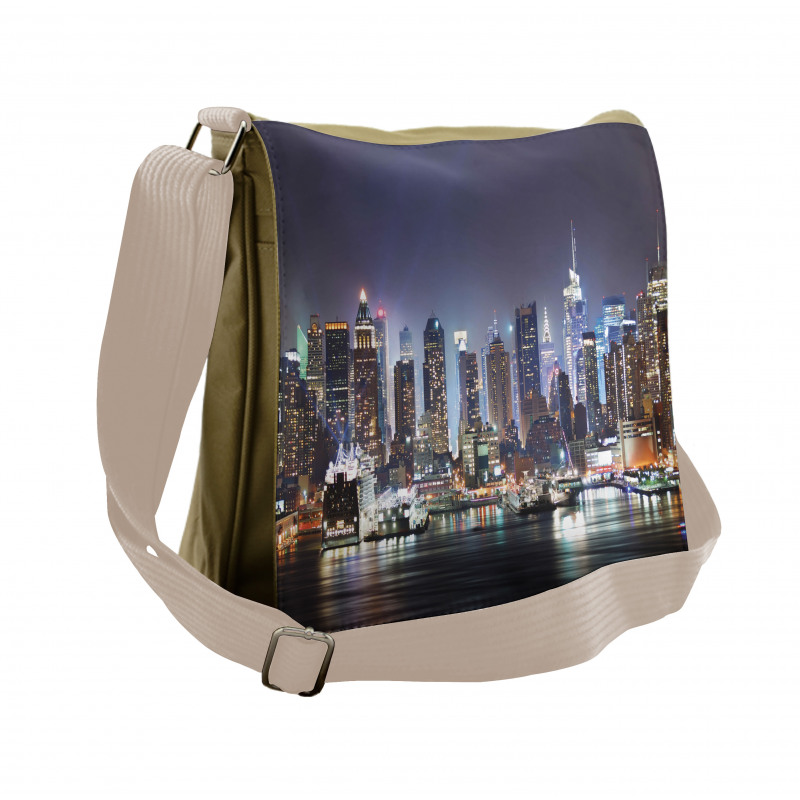 Manhattan Skyline at Night Messenger Bag
