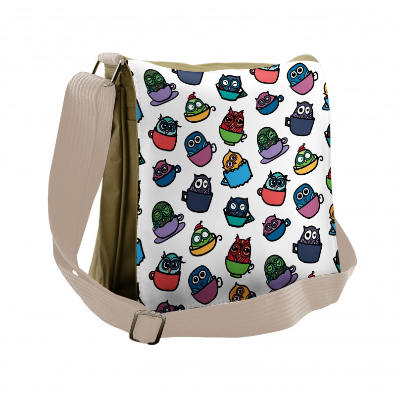 Funny Owl in Coffee Mug Messenger Bag