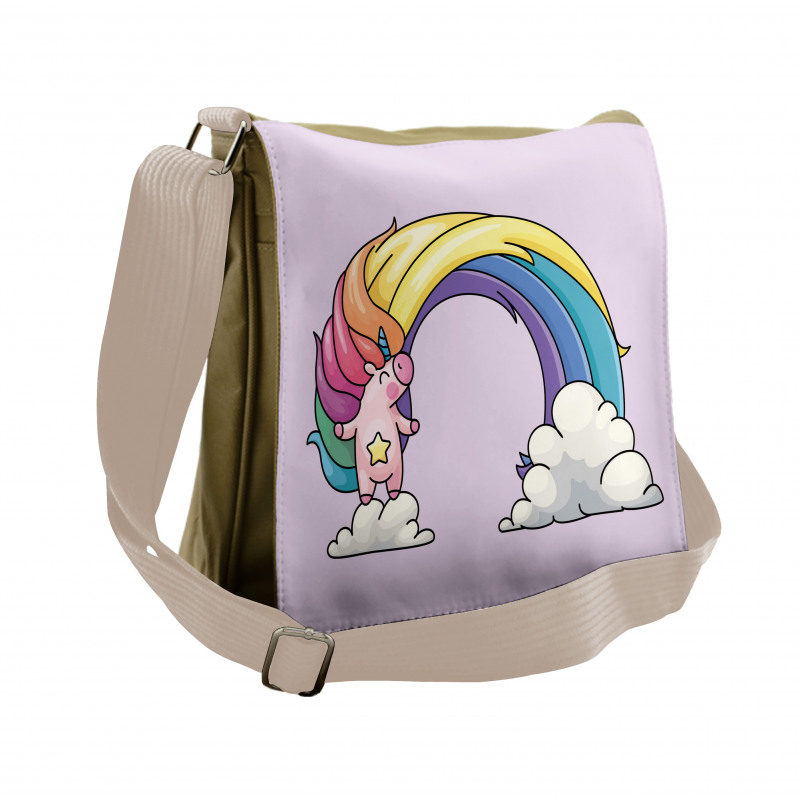 Funny Unicorn Colorful Mane Messenger Bag