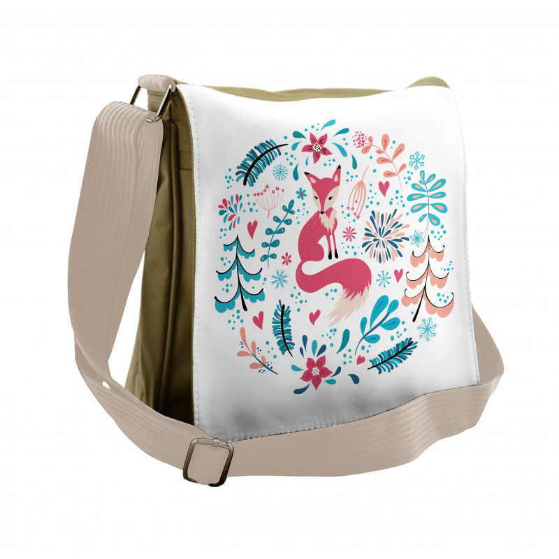 Fox Flowers and Floral Items Messenger Bag