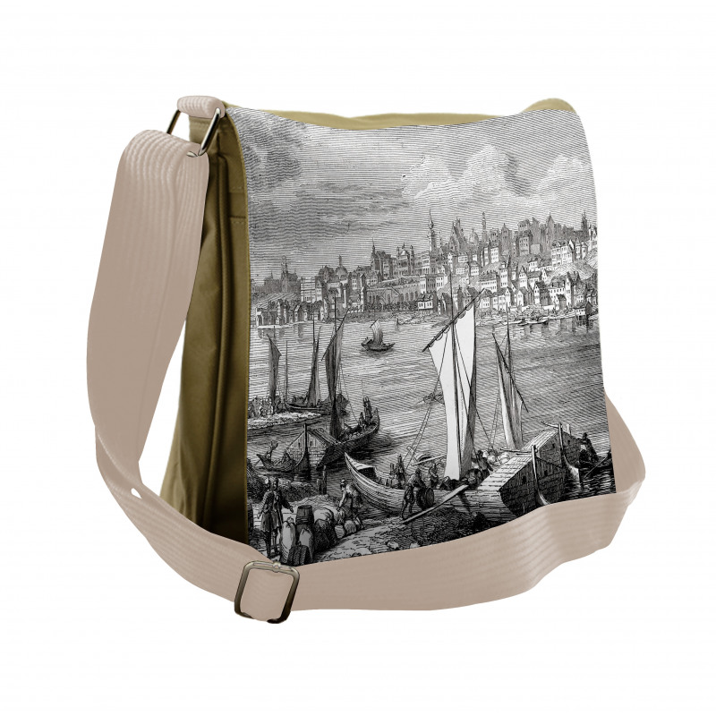 Sketchy Nostalgic City Scene Messenger Bag