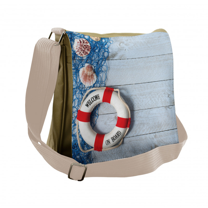 Fishing Net Wood Seashell Messenger Bag