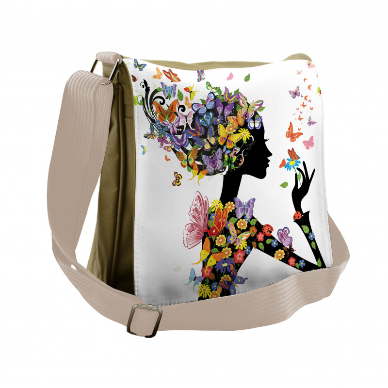 Flowers with Butterfly Messenger Bag