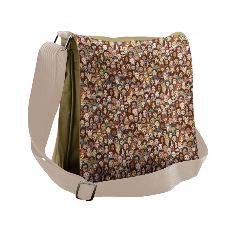 Human Faces Doodle Style Art Messenger Bag