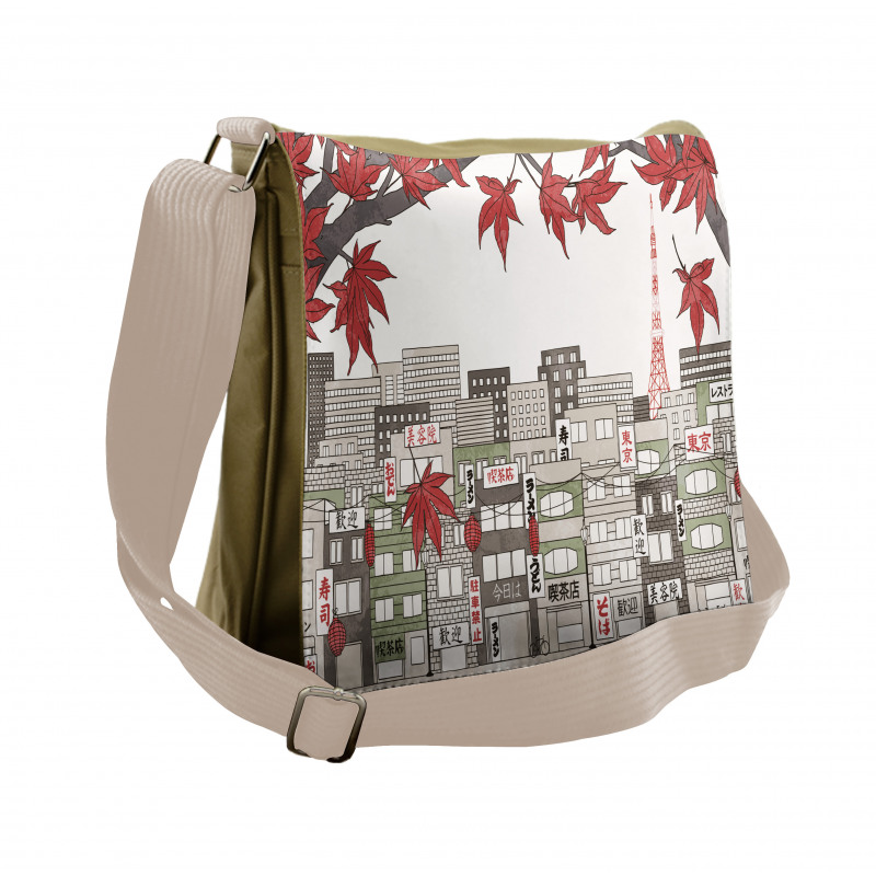 Japanese City Art Panorama Messenger Bag