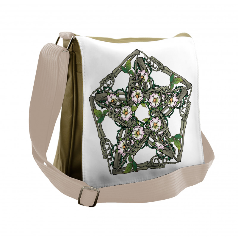 Skeleton Bones and Flowers Messenger Bag