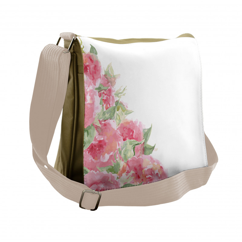 Watercolor Flower Leaves Art Messenger Bag