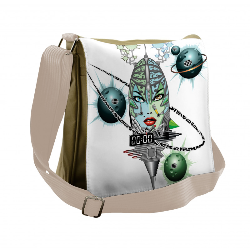 Futuristic Girl Planets Messenger Bag