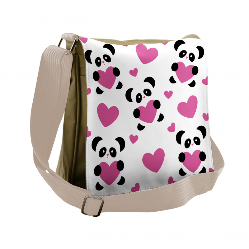 Love Pandas Hearts Messenger Bag