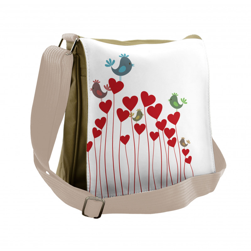 Spring Hearts Birds Messenger Bag