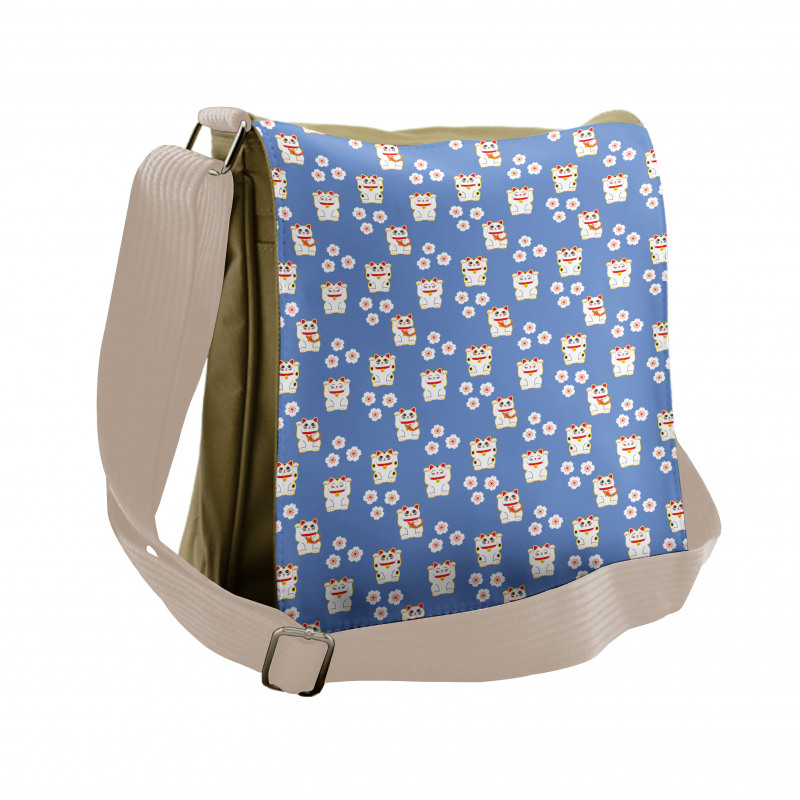 Maneki-Neko Cats Pattern Messenger Bag