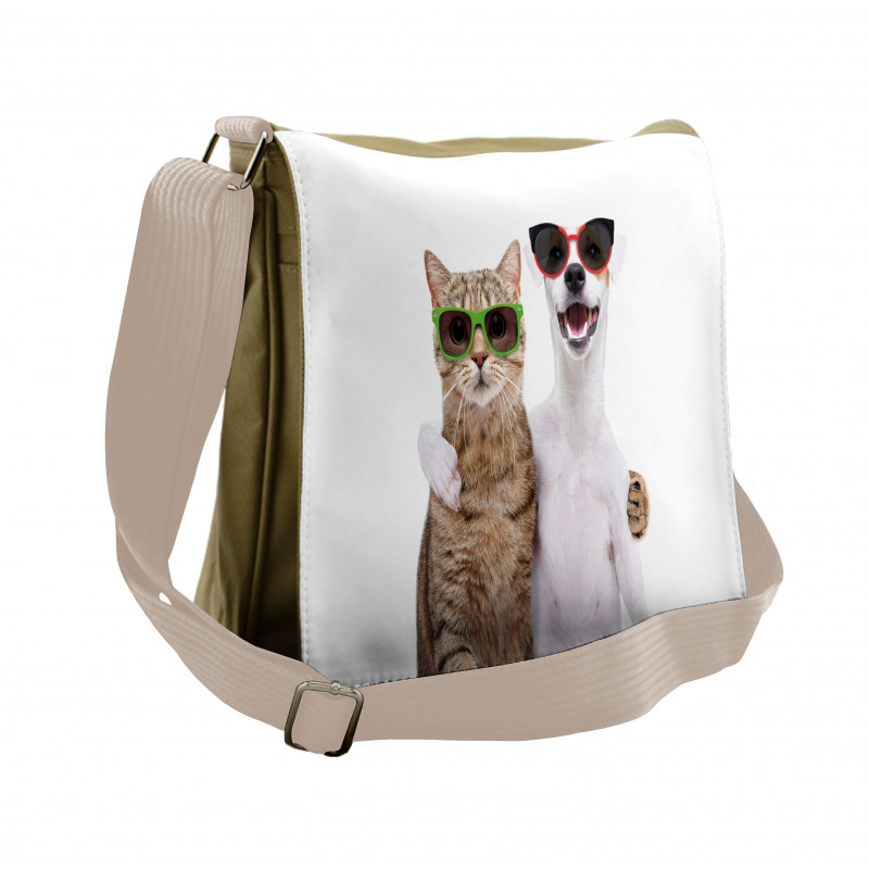 Cat and Dog in Sunglasses Messenger Bag