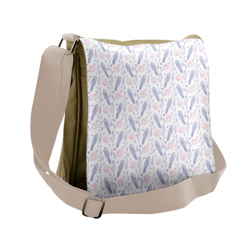 Lavender Floral Sketch Messenger Bag