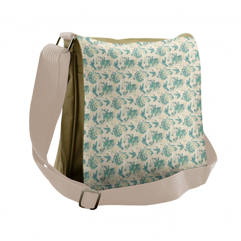 Grunge Bird and Leaves Messenger Bag