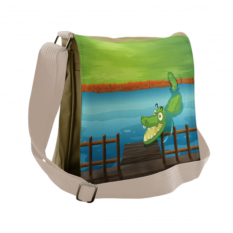 Cartoon Style River Scene Messenger Bag