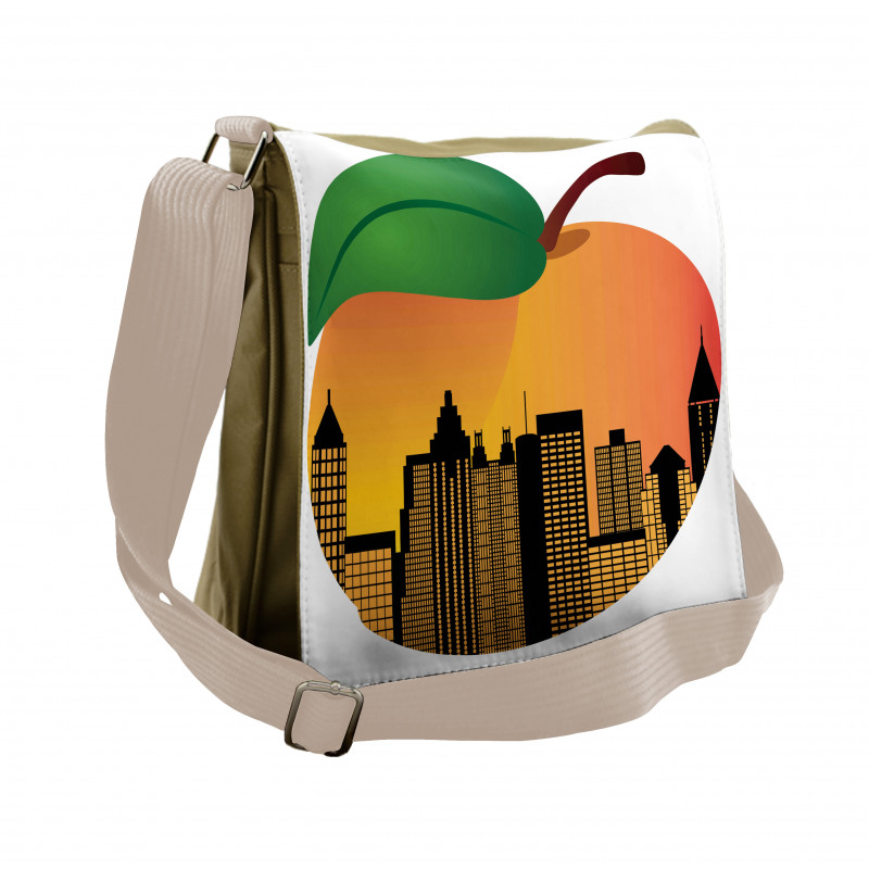 City Skyline in a Peach Messenger Bag