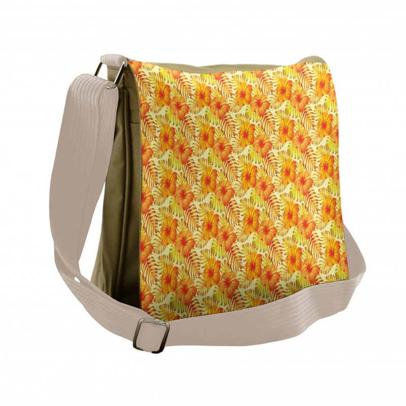 Exotic Flowers Palm Leaf Messenger Bag