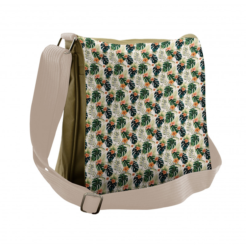 Tropical Flowers Monstera Messenger Bag