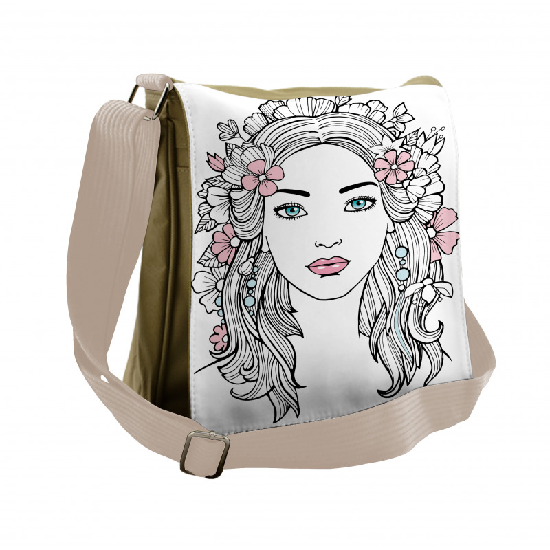 Floral Girl Drawing Messenger Bag