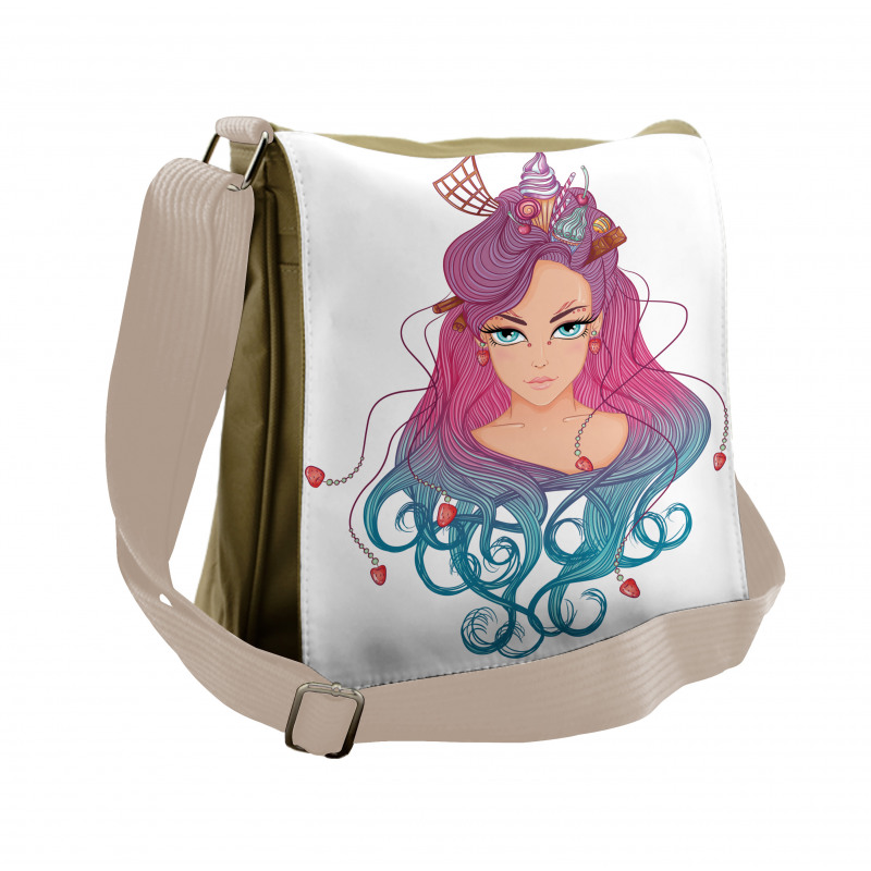 Colorful Hair Girl Messenger Bag