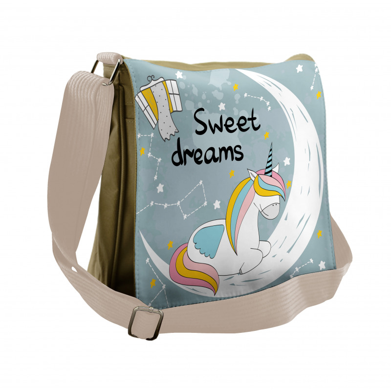 Unicorn on Crescent Messenger Bag