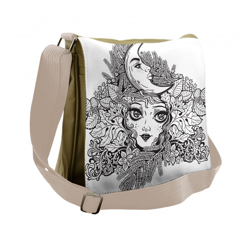 Girl Crescent Sketch Art Messenger Bag