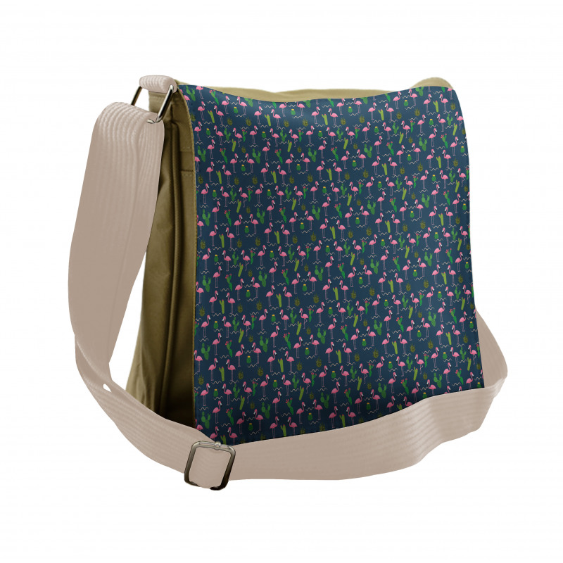 Cactus Flamingo Pattern Messenger Bag