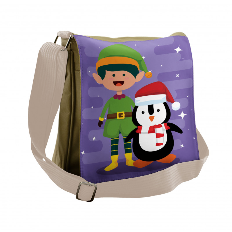 Elf and Penguin Merry Christmas Messenger Bag