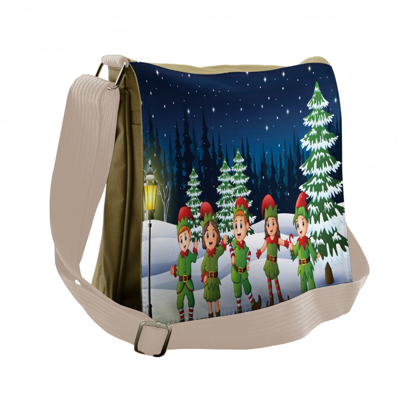 Snowing Forest and Children Messenger Bag