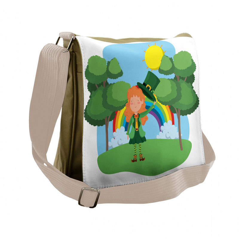 Young Girl Sun and a Rainbow Messenger Bag