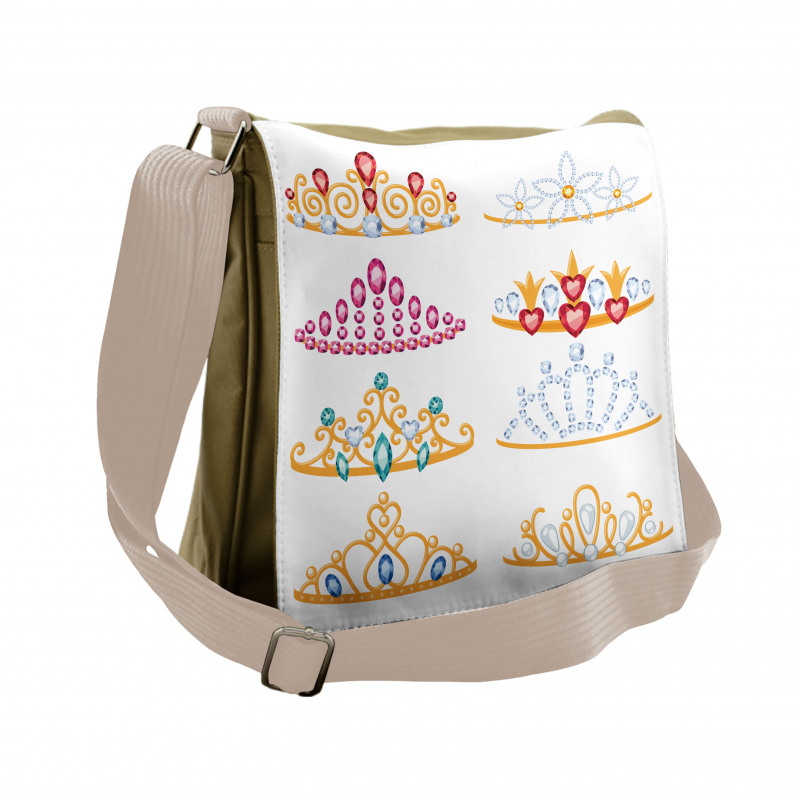 Golden Gemstones Tiaras Messenger Bag