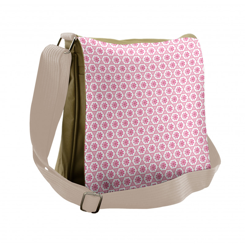 Pinkish Flowers in Hexagons Messenger Bag