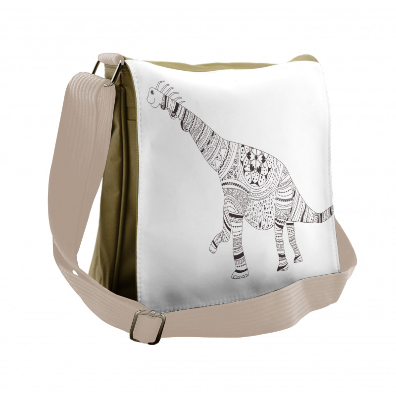 Monochrome Zentangle Dinosaur Messenger Bag