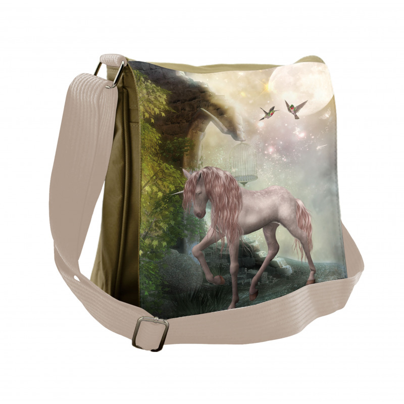 Fantasy Leaves Birds Messenger Bag