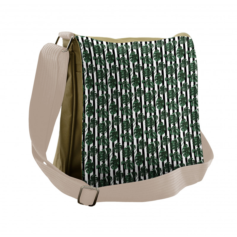 Monstera on Stripes Messenger Bag