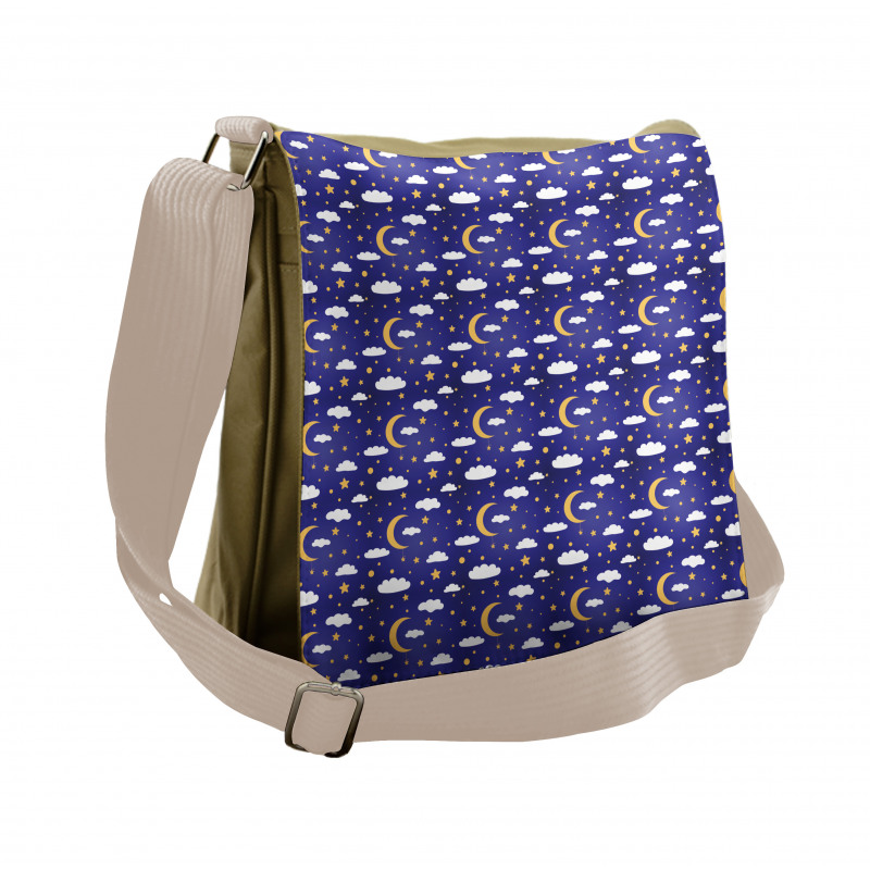 Moon Stars Dots and Clouds Art Messenger Bag