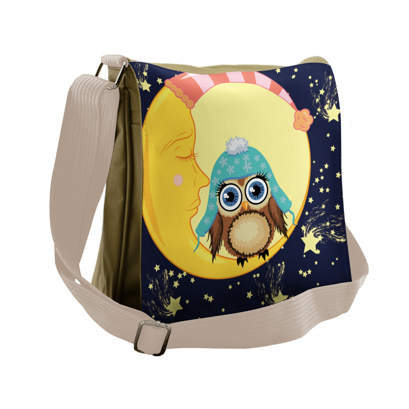 Owl and Moon with Hats Messenger Bag