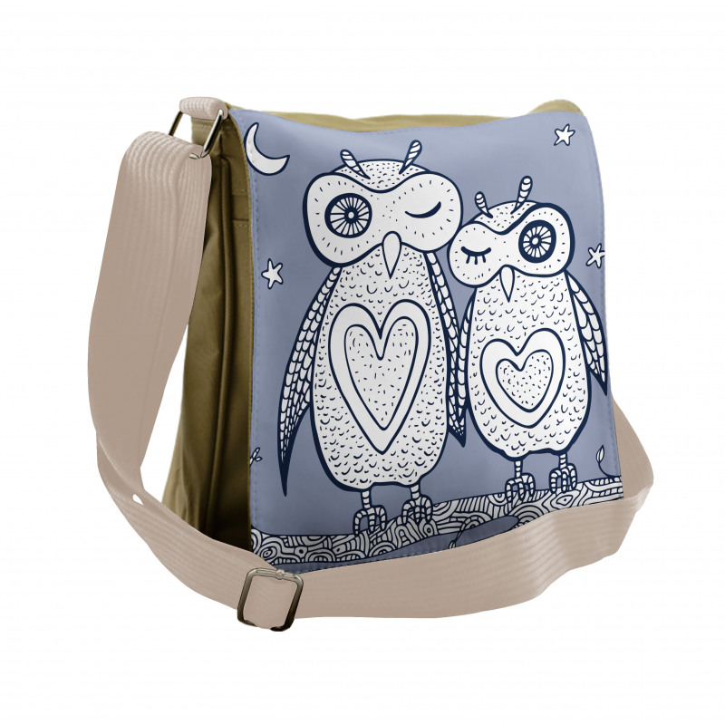 Night Bird Couple Doodle Messenger Bag