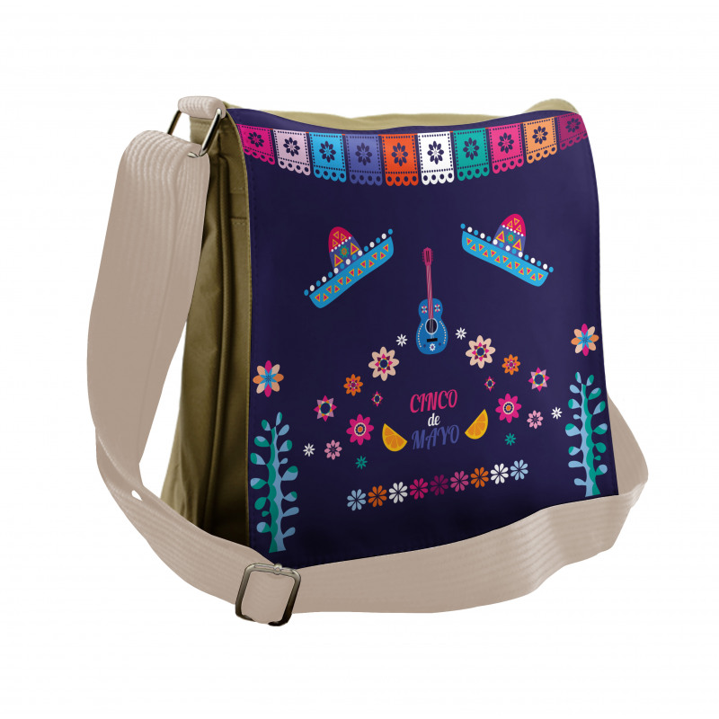 Guitar Hat Flowers Messenger Bag