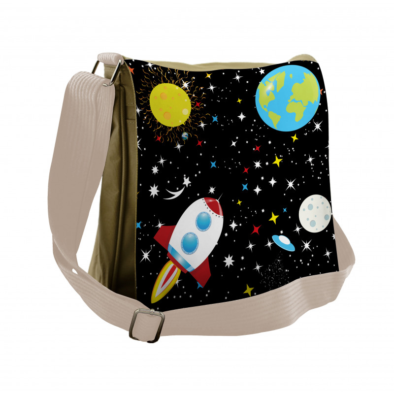 Stars Earth Moon Rocket Messenger Bag