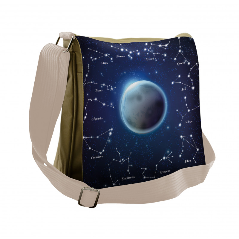 Zodiac Signs Around Moon Messenger Bag