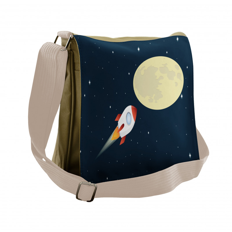 Flying Rocket and Moon Messenger Bag