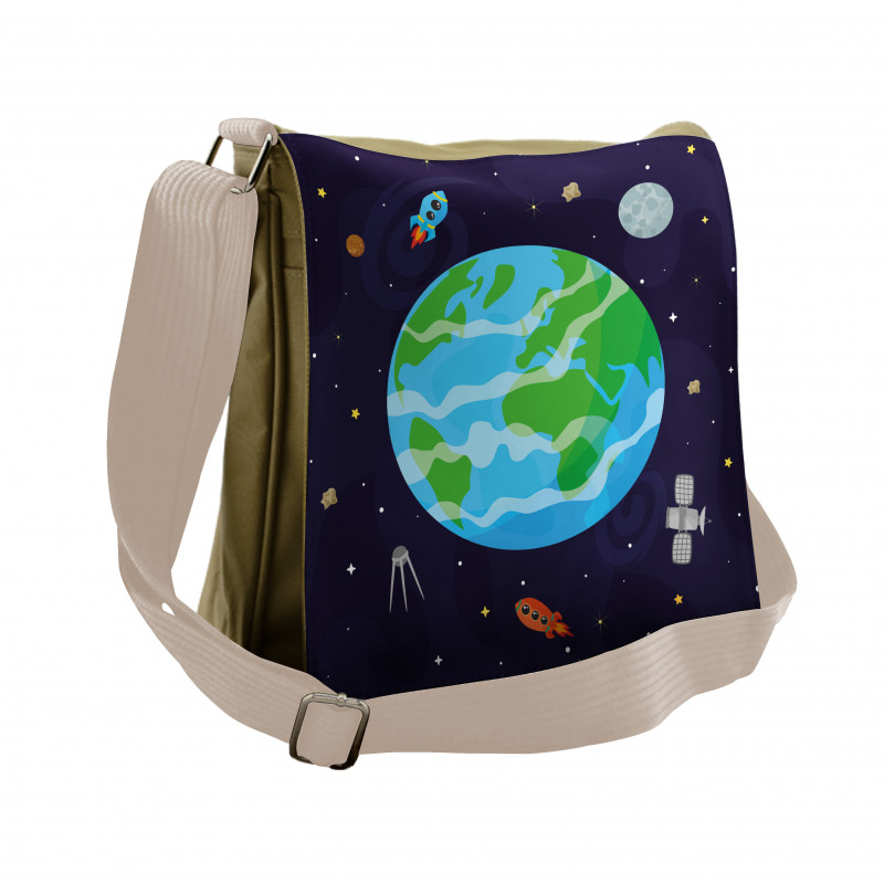 Celestial Cartoon Earth Messenger Bag