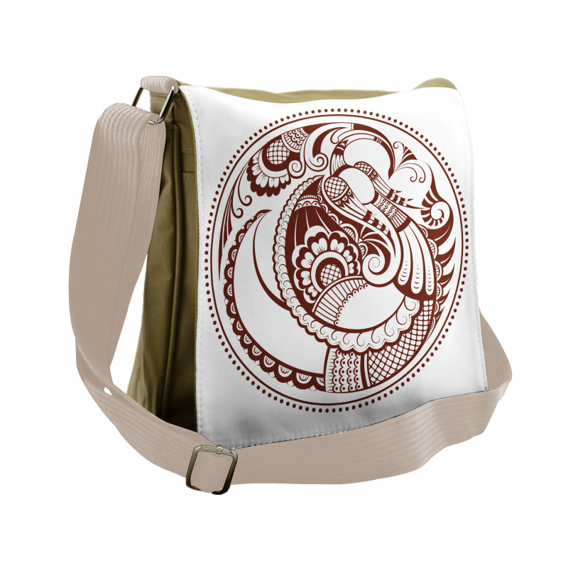 Folkloric Bird in Circle Messenger Bag