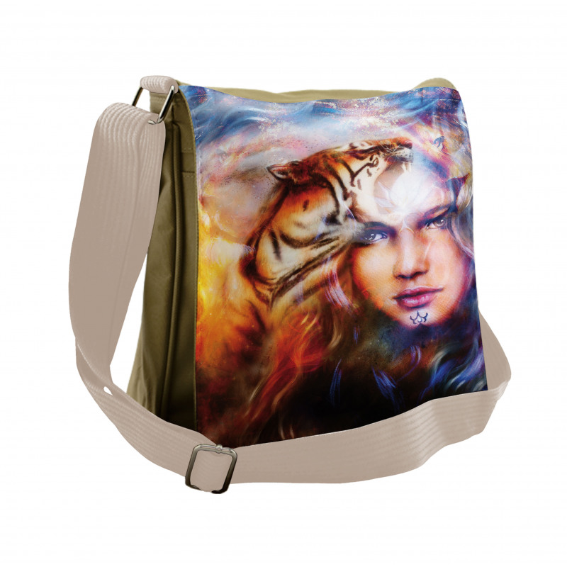 Tiger and Lion Head Messenger Bag