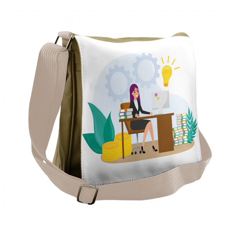 Woman Sitting at the Desk Messenger Bag