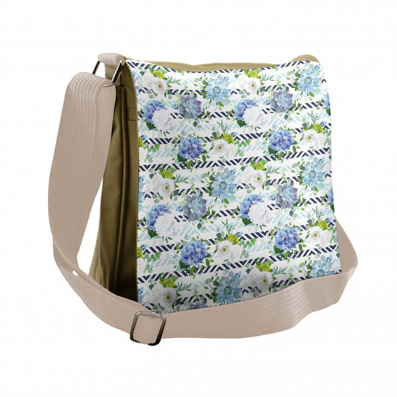 Fresh Flowers on Stripes Messenger Bag