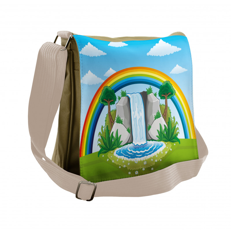 Waterfall and Rainbow Cartoon Messenger Bag